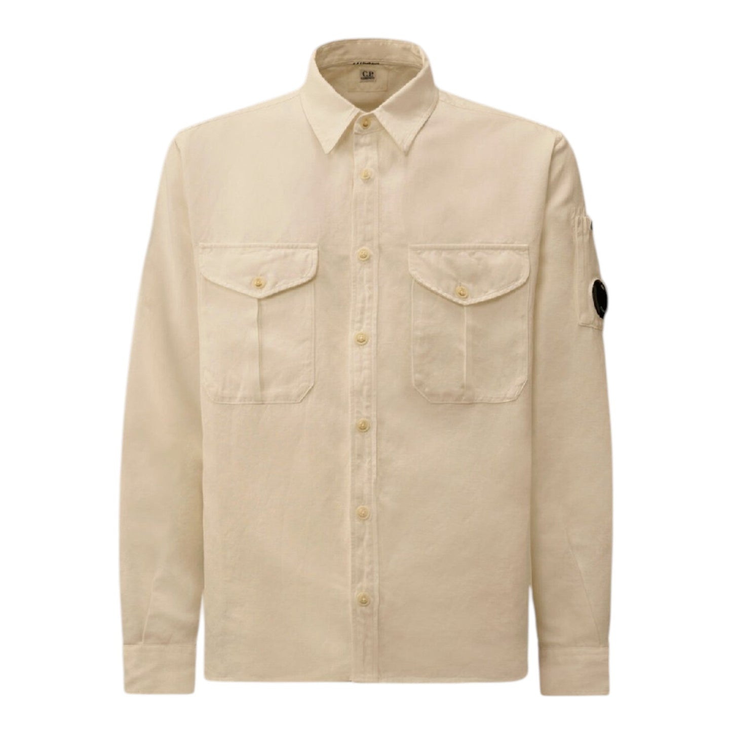 C.P. Company Cotton Long Sleeve Button Gauze White Overshirt