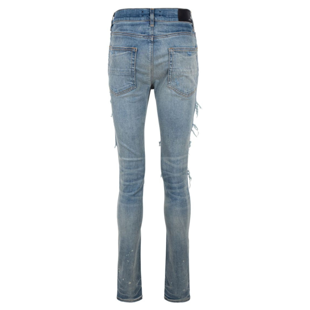 Amiri Brand Embossed Ripped Blue Jeans