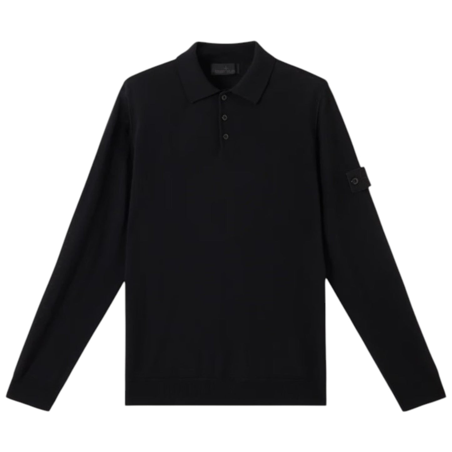 Stone Island Pure Wool Long Sleeve Ghost Black Long Sleeve Collared Sweashirt