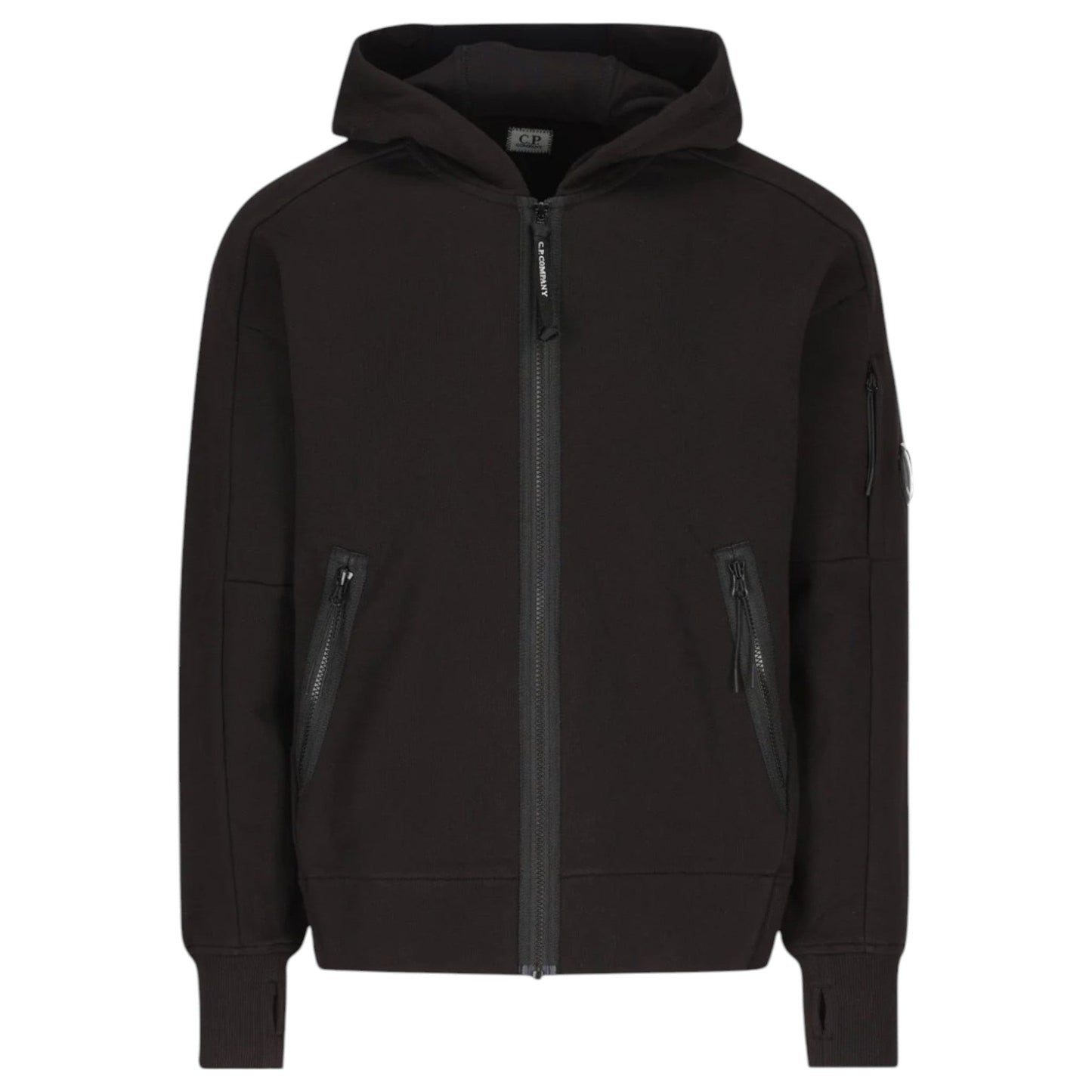 C.P. Company, Black Zip Closure Hooded Sweatshirt