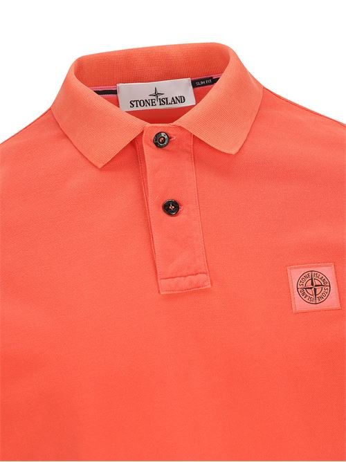 Stone Island, Slim Fit Papaya Polo Shirt with Compass Patch