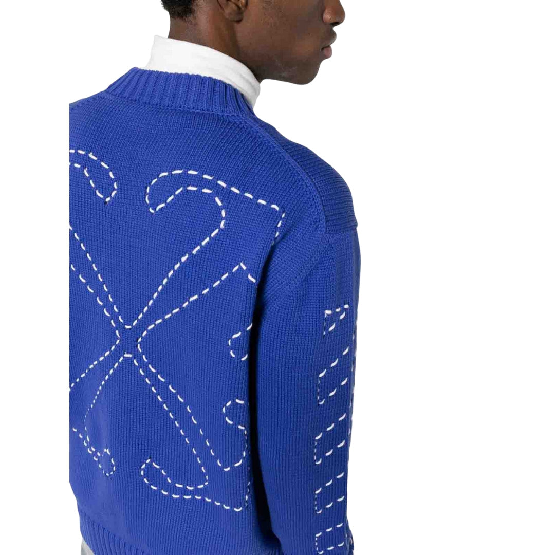 Off-White Stitch Diagonal Knit Crewneck Dark Blue XL