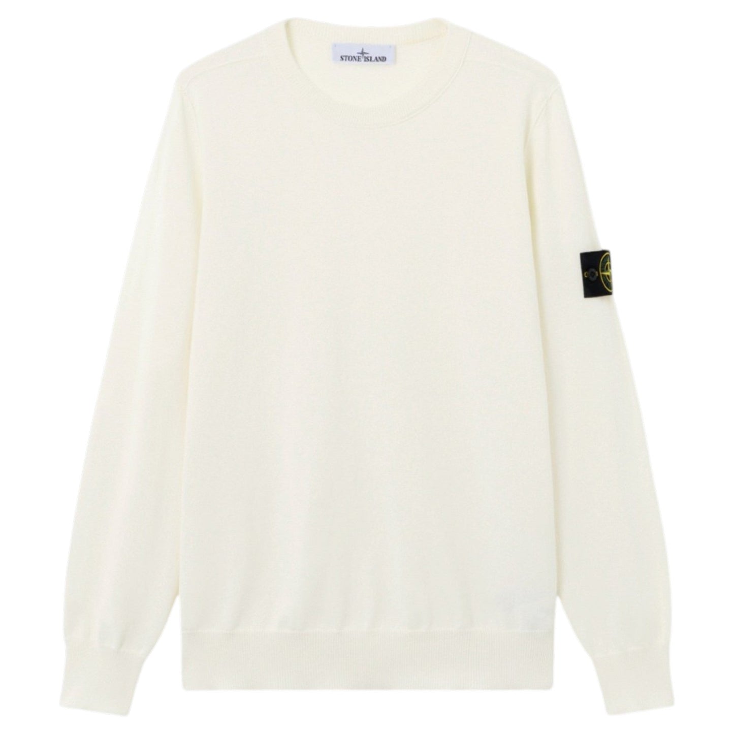 Stone Island Soft Organic Cotton Ribbed Neckline Ivory Sweatshirt