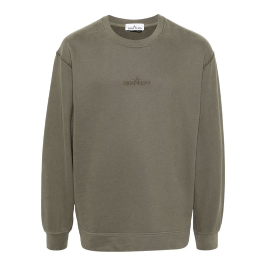 Stone Island Military Green Embroidered Logo Sweatshirt