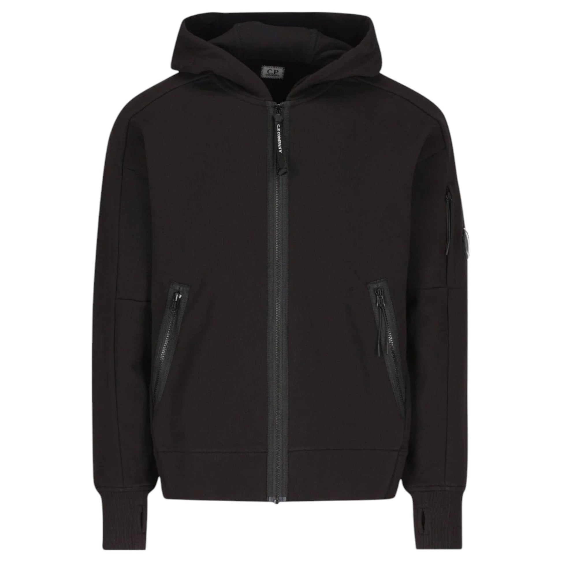 C.P. Company, Black Zip Closure Hooded Sweatshirt