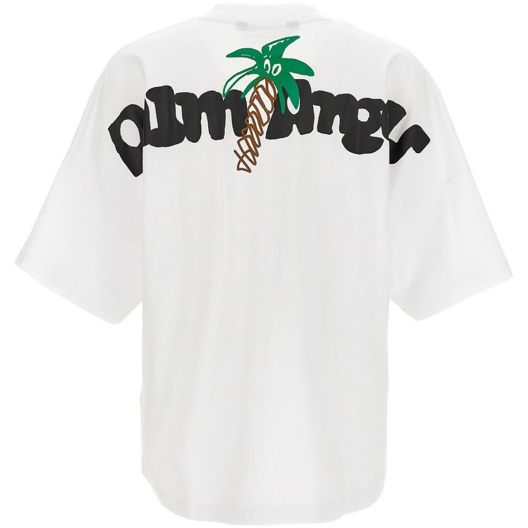 Palm Angels Sketchy Palm Tree Design Oversized Fit White T Shirt - Style Centre Wholesale